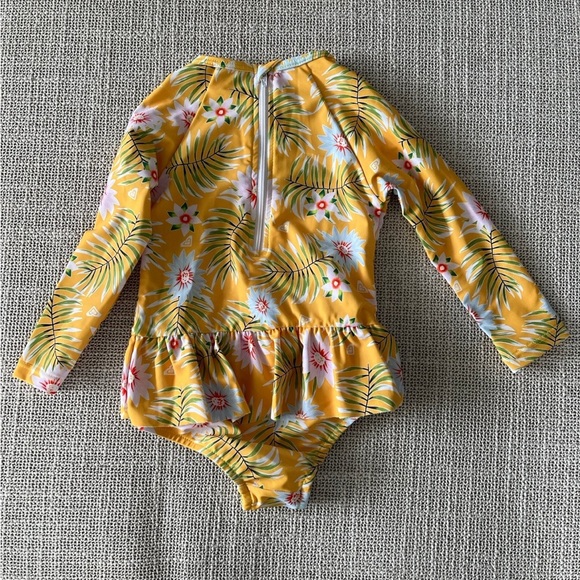 NWOT Toddler Swim Yellow Floral Long Sleeve One Piece Rash Guard Bathing Suit - Picture 3 of 3